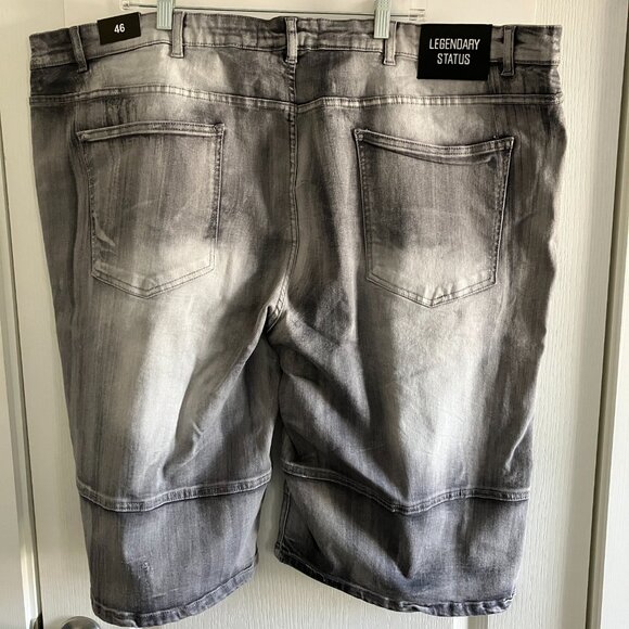 Legendary Status Grey Distressed Size 46 Demin Paint Splatter Shorts Grunge Goth - Picture 6 of 12